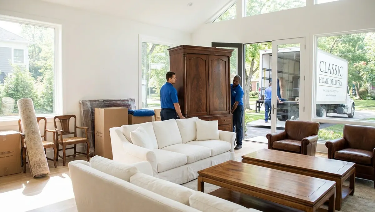 Furniture being unpacked and placed in a family home