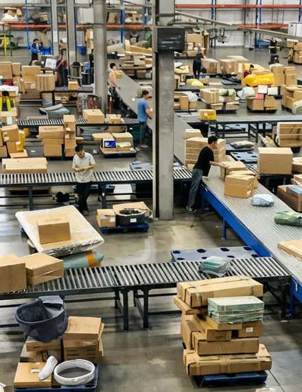 Warehouse with cartons from several suppliers