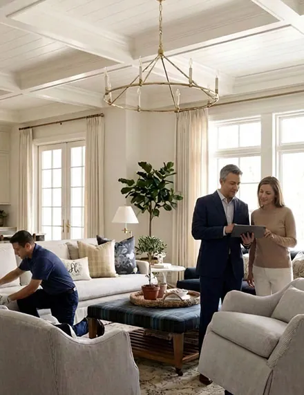 Furniture being placed in a client's living room