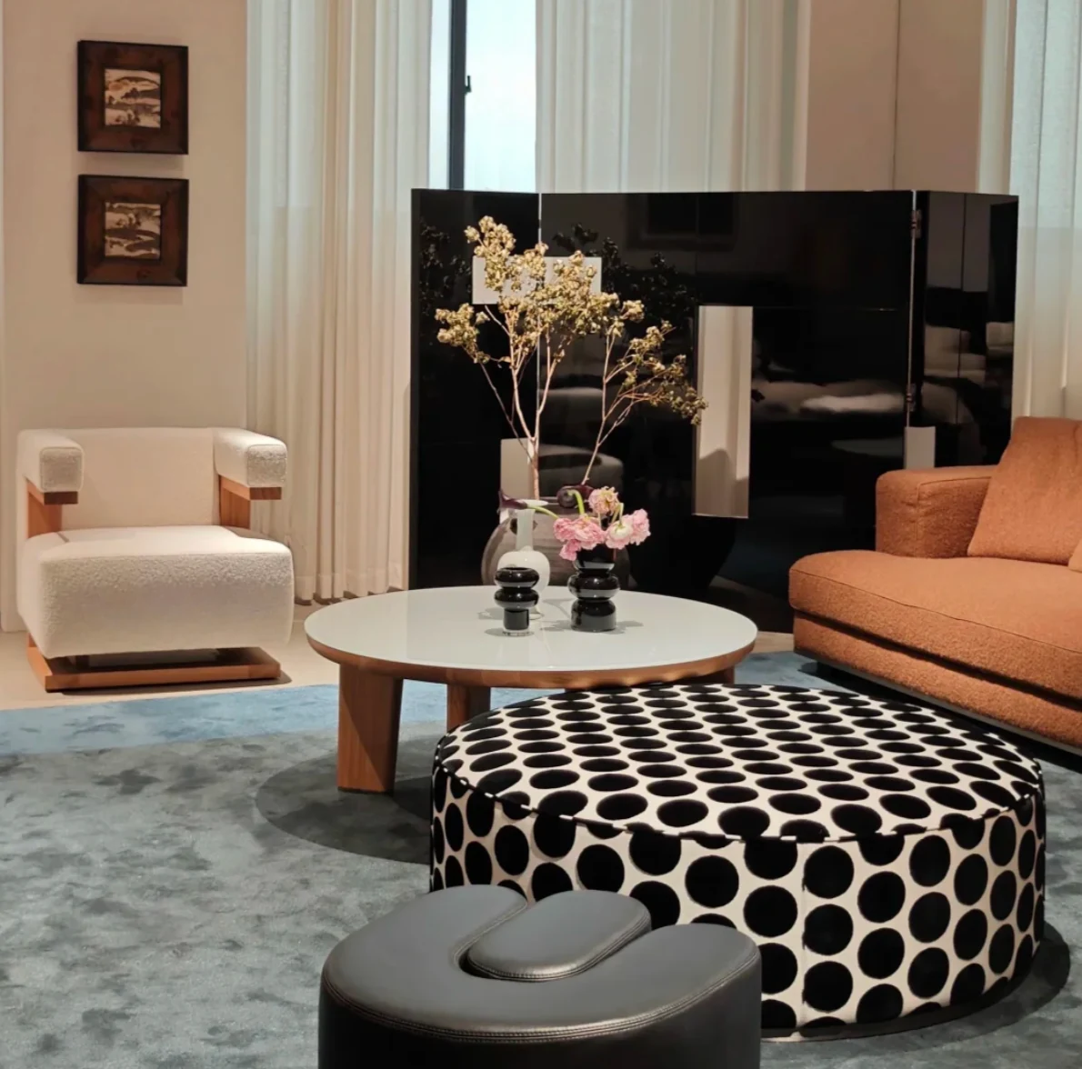 Contemporary furniture and interior finishes displayed in a Foshan showroom