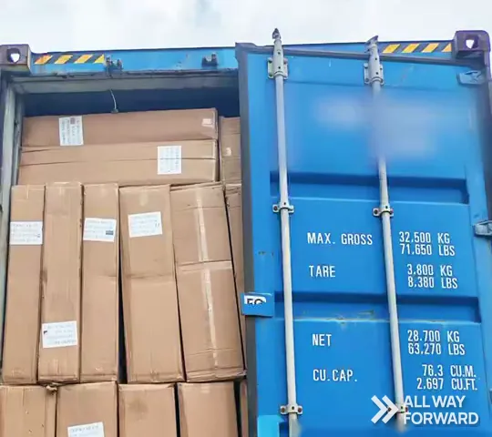 Cartons loaded up to the doors of a shipping container